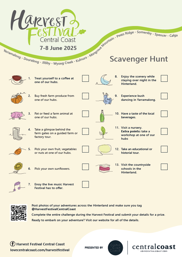 Scavenger Hunt for harvest festival Central Coast